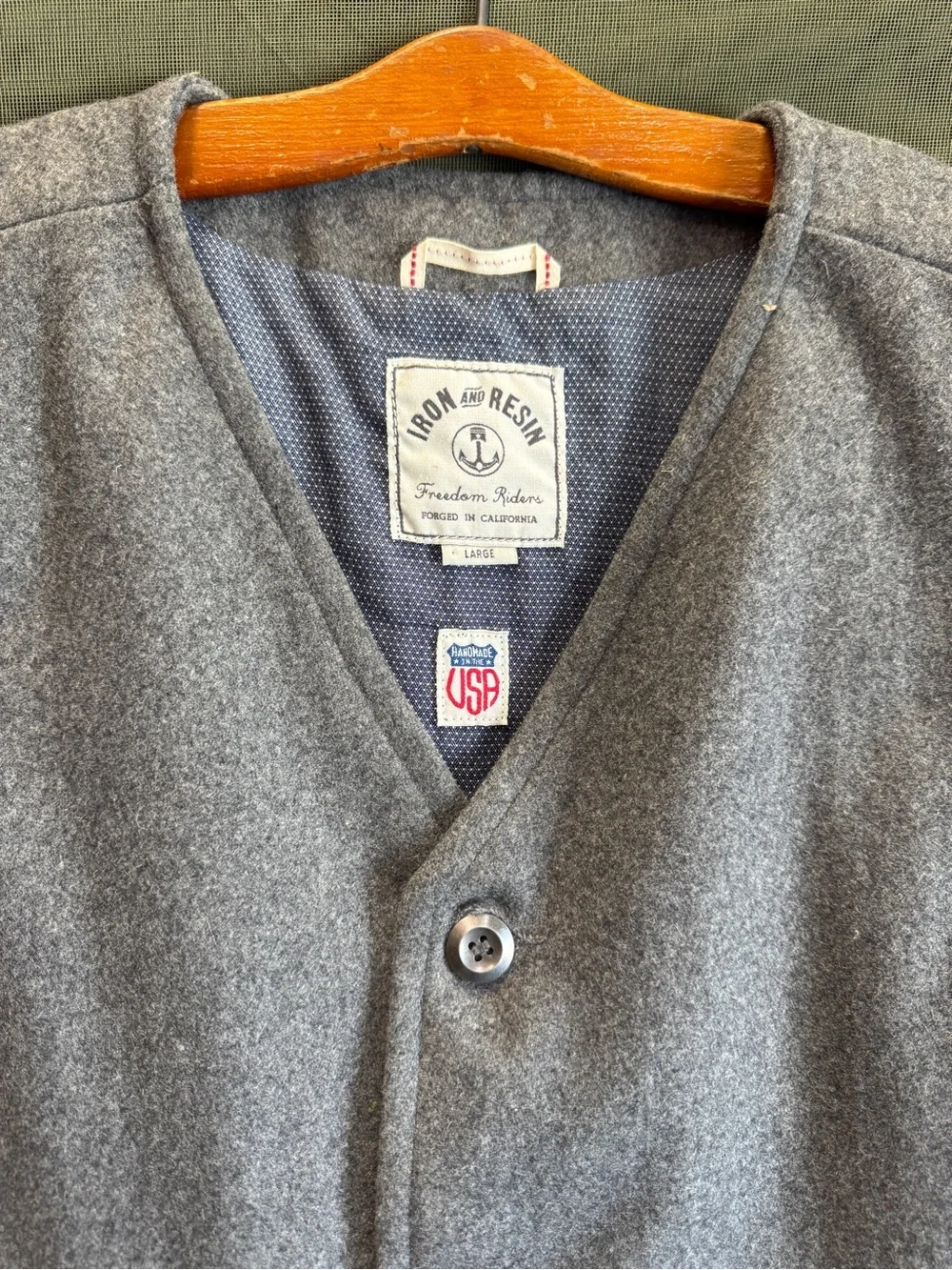 Iron & Resin Gray Wool Button Vest
